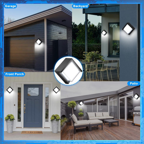 12W, 6000K 1200LM IP65 ledmo LED Wall Light Outdoor Square Exterior Porch Lights with Cover Wall Mounted Fixture Black