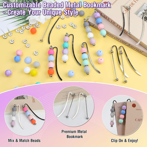 Sandure 162pcs 12 150 DIY Beadable Metal Bookmarks Craft Kit with Bookmarks Beads Bookmark Making Kit for Adults