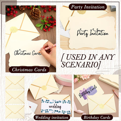 Jetec 50 Set A7 Business Mailing Envelopes with Gold Border, 5x7 Cards, Gold Stickers for Gift Cards, Invitations