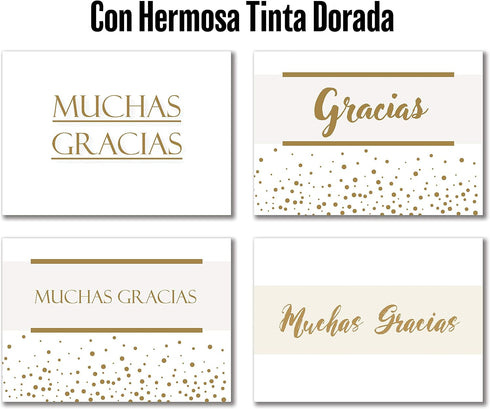 Shimmering 8 Pack 48 Spanish Gold Thank You Cards - Unique Designs