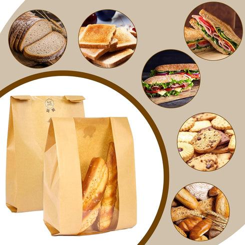 25 Packs Packaging (13.7x8.3x3.5 Inch) Moretoes Sourdough Paper Bread Bags, Bread Bags for Homemade Bread with Window