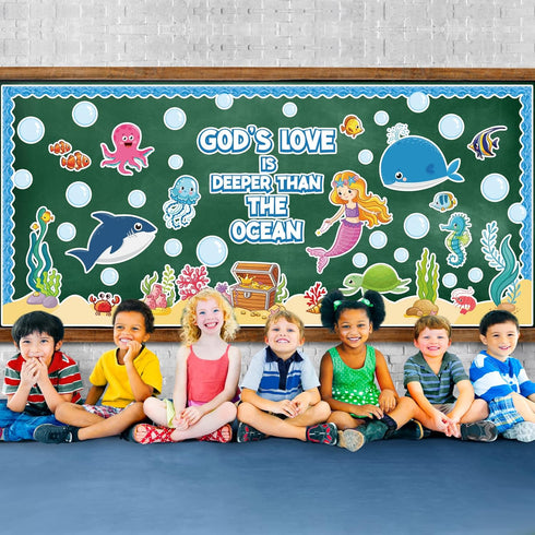 Under The Sea Bulletin Board Set, Ocean Creatures Educational Decorations, Sea Animal Cutouts for Classroom Wall Decor