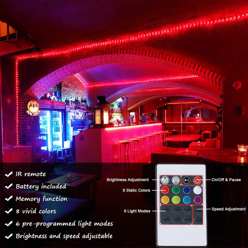 Areful 16.4 8 Feet Flat Flexible LED Rope Lights, Color Changing RGB Strip Light with Remote Control, Colors Multiple