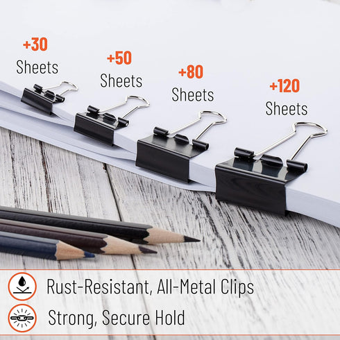 Mr. Pen- Binder Clips, 100 pc, Assorted Sizes Black, Paper Clamps for Office, Black Binder Clips