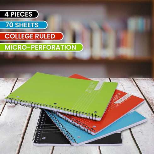 Spiral Notebooks, 1-Subject Notebook, College Ruled Spiral Notebooks - 70 Sheets - 3 Hole Punched, 1 Subject Notebooks