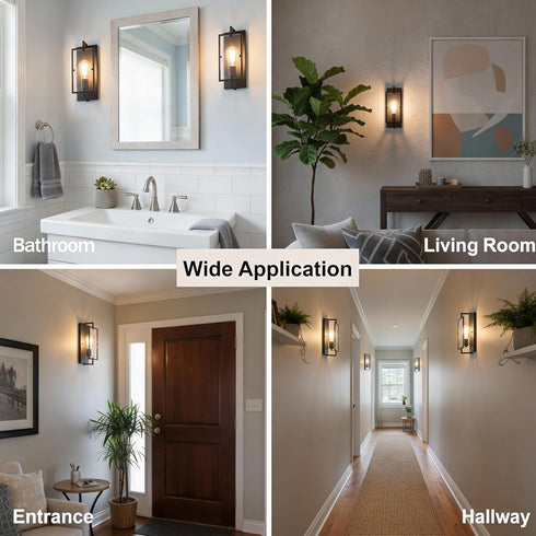 1-Light E26 Bathroom Light Fixture, Matte Black Vanity Lights Wall Sconce with Clear Glass Shade, Indoor Wall Lamp