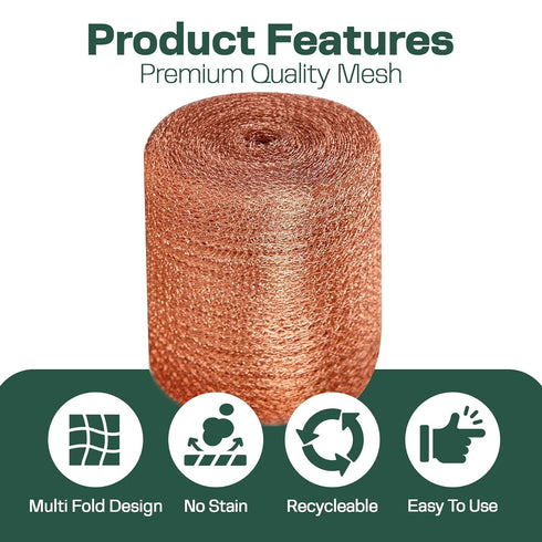 Copper Mesh Rodent Control Kit, 5 Inch x 35ft Rustproof Copper Wool Blend, DIY Hole Filler with Precision Scissors and