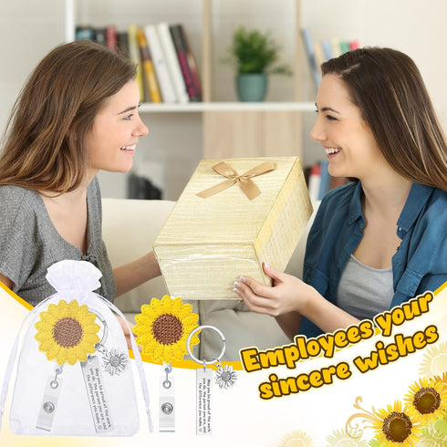 Zhanmai 12 Sets Sunflower Appreciation Gifts Sunflower Retractable Badge Holder Inspiration Keychains Thank You Gifts