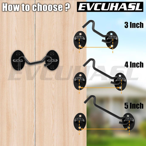 5 Inch 4 Pack Privacy Hook and Eye Latch, Black Iron Barn Door Lock Cabin Hooks, Eye Hook Latch for Gate Shutters