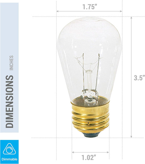 11S14/C, 11-Watt S14 Bulbs, 2700K Dimmable, E26 (20 Pack Bulbs) Replacement Incandescent, Clear Glass Light Warm White