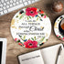 Round Mouse Pad and Coasters Set | Philippians 4-13 Scripture Inspirational Red Watercolor Flowers Mousepad