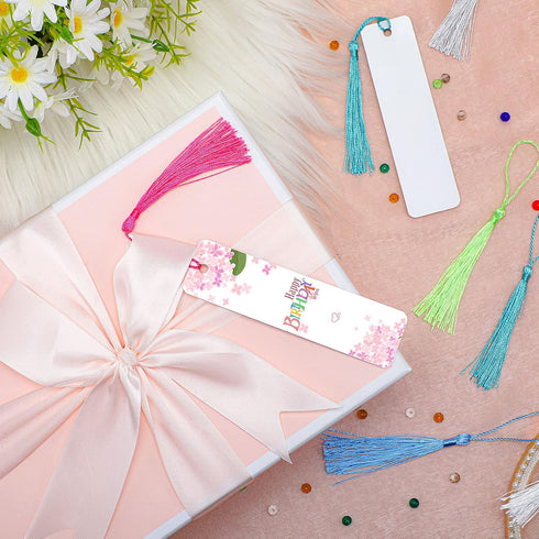 Tenare 30 Pieces Sublimation Blank Bookmarks, Metal Heat Transfer Aluminum with Colorful Tassels for DIY Projects