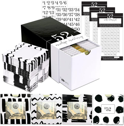 ZipGifts 52 $1,378 56 3 Envelope Money Saving Challenge Kit | Premium Card Stock Cash Stuffing Envelopes w/Clear