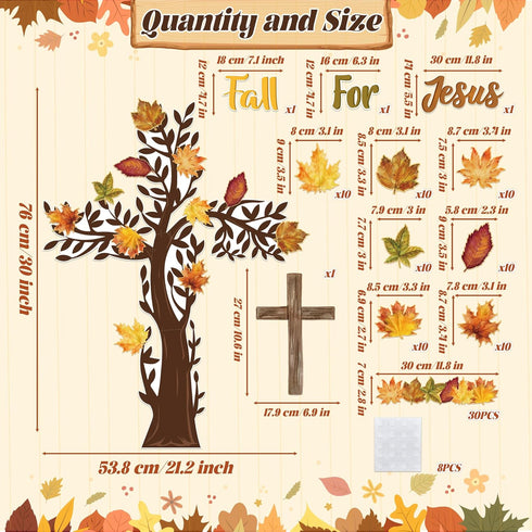 CY2SIDE Fall for Jesus Bulletin Board - 109PCS Fall Maple Leaves Love Tree Bulletin Board Set Watercolor Cross Maple Leaves Name Tags Cutouts Trim Borders Thankful God Sunday School Chalkboard Decor