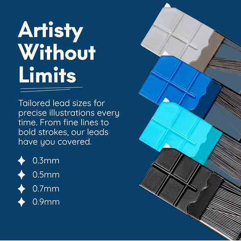 Mozart Essential Set of Lead Refills - 4 Sizes: 0.3, 0.5, 0.7 & 0.9 mm with 100 HB Lead Refills Each
