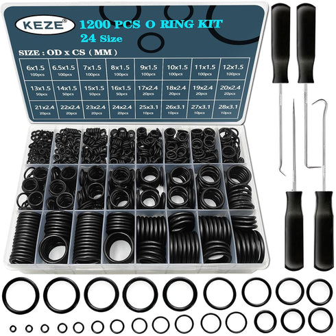 1200 Pcs Universal Rubber O-Ring Assortment Kit with 4-Piece Precision Pick Set for Plumbing Repair