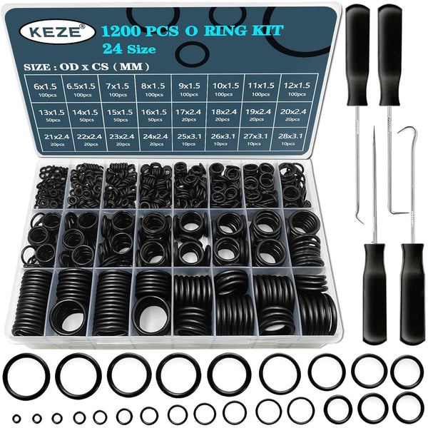 1200 Pcs Universal Rubber O-Ring Assortment Kit with 4-Piece Precision Pick Set for Plumbing Repair