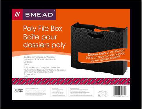 Smead Poly File Box, Black Wave Pattern, Letter Size, 3" Expansion, Die-Cut Handles (71631)