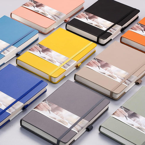 EMSHOI A5 Graph Paper Notebook - 256 Pages, Hard Cover, 120gsm Thick Paper, Smooth PU Leather, Inner Pocket, Dark Grey