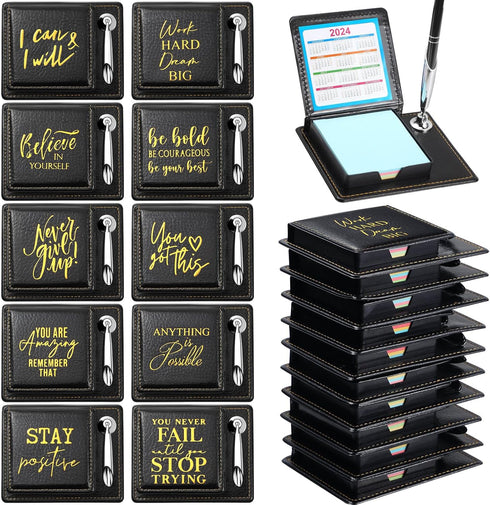 Tenceur 20 Pcs Inspirational Gifts Bulk Sticky Notes - Motivational Pen Holder with PU Leather Box, Christmas Gifts