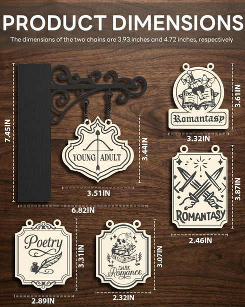 5 Sonloka Book Nook Tavern Signs, PCS Wood Bookshelf Dividers, Medieval Style Book Nook for Bookshelf Decor, Home