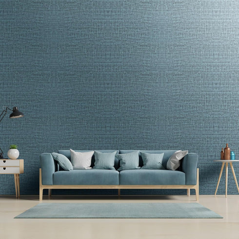 Yancorp 10ft Textured Fabric Teal Blue Wallpaper, Faux Grasscloth Green Peel and Stick