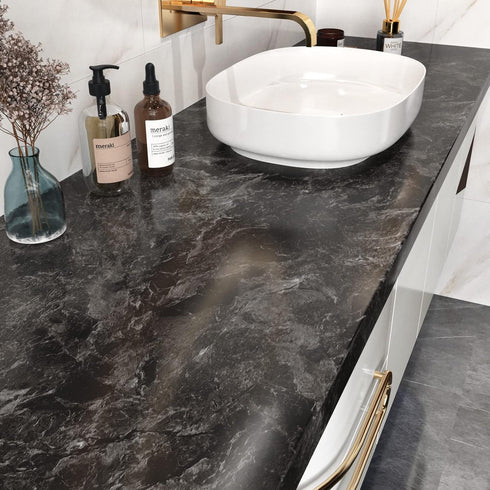 Black Marble Contact Paper, 15.7" x 78.7" Peel and Stick Waterproof Decorative Wallpaper for Countertops and Cabinets