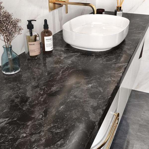 Black Marble Contact Paper, 15.7" x 78.7" Peel and Stick Waterproof Decorative Wallpaper for Countertops and Cabinets
