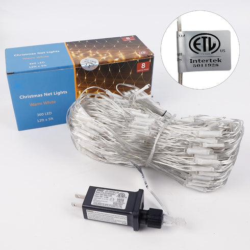 12FT 5FT 360 8 WATERGLIDE Outdoor Christmas Net Lights, x LED Fairy String Light with Lighting Modes, Connectable Light