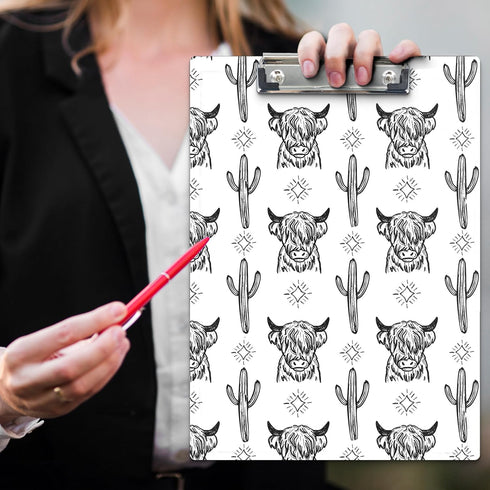 Clipboards - Western Highland Cow Cactus Wooden Clip Boards for Office, Classroom, Teacher, Student, 9x12.6 Inch