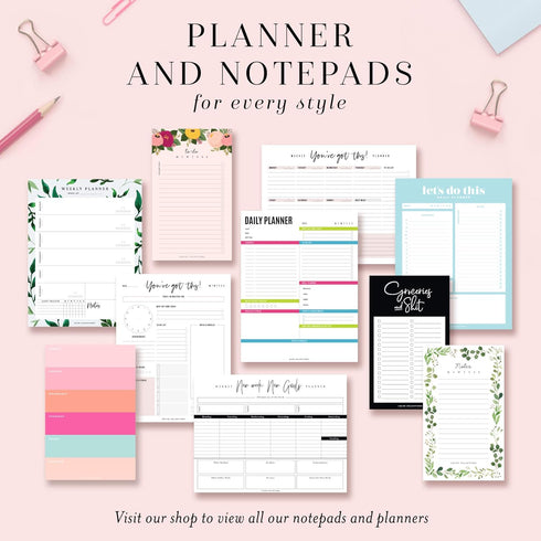 Bliss Collections Family Planner, 50 Undated 8.5 x 11 Tear-Off Sheets, Simple Pink Daily and Weekly Calendar for