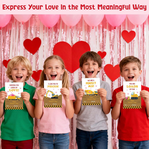 72pcs 4 6 TICIAGA Valentines Day Construction Truck Greeting Cards with Envelop and Sticker for Kid, x IN Excavator