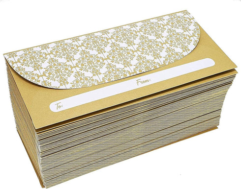 Juvale 100 Pack Gold Money Envelopes for Cash Gifts, Decorative Design for Birthdays, Graduations, Weddings (7x3 In)