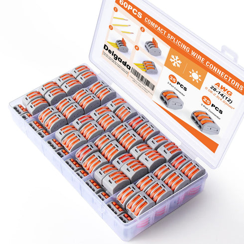 Delgada 60pcs Wire Connectors Nuts Assortment Pack, 2/3/4/5 Port Compact Quick Splicing Electrical Connectors Kit