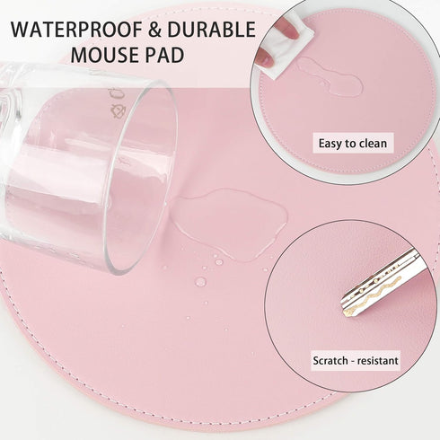 YSAGi 2 Pack Ultra Thin Waterproof PU Leather Mouse Pad, Stitched Edges, Office/Home, Pink