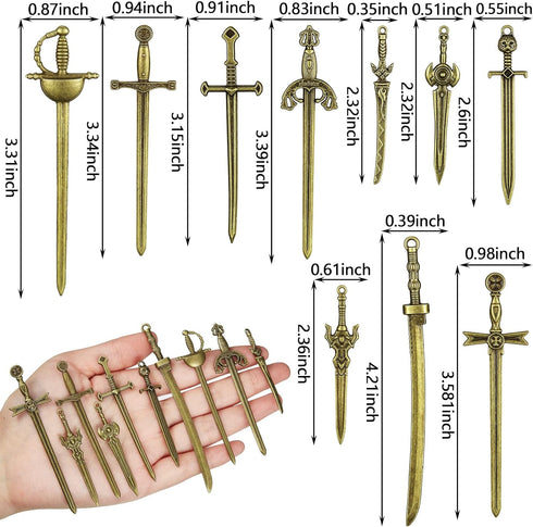 Hicarer 30 Pieces Antique Swords Knife Bookmarks, Sword Charms Pendants for Book Lovers, DIY Crafting (Anti Brass)