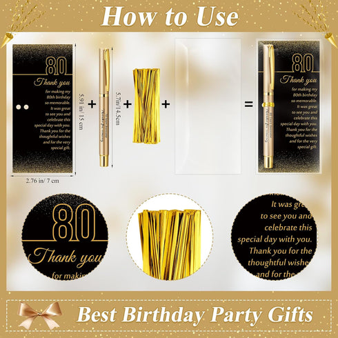 Feifeiya 50 Set 80th Birthday Party Favor for Guest Anniversary Party Favor with Black and Gold Ballpoint Pens