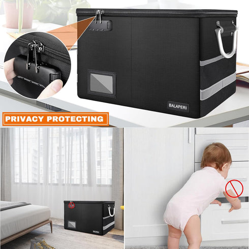 Fireproof Document Box with Lock, Portable File Organizer Storage Box for Legal/Letter Size Hanging Folders, Collapsible