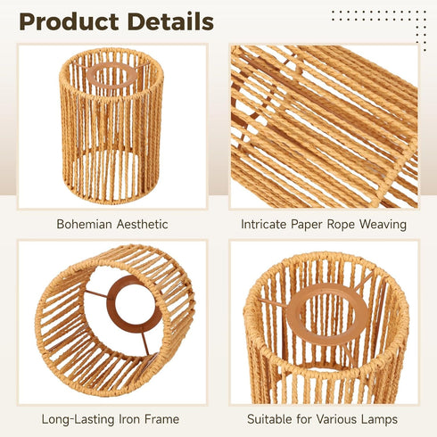 Toyosport 6 4.7 4.7 5.9 Pcs Paper Rope Lamp Shades, Rattan Lamp Shade, Boho Pendant Light Shade, Woven Lampshade