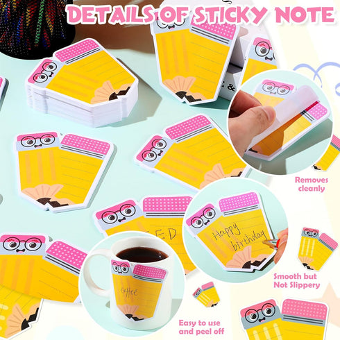 Janlaugh 48 Pads 1440 Sheets Teachers Sticky Notes, Pencil Shaped Note Pads, Cute Self Adhesive Memo Pads for Kids