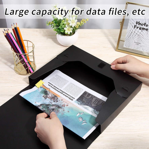 HUA JIE A4 Storage File Boxes Plastic Archives Cases with Lid, File Folder Organizer Document Storage Filing Box for office, Letter Size Paper,31×4×24 cm, Black(Pack of 4) by HUA JIE