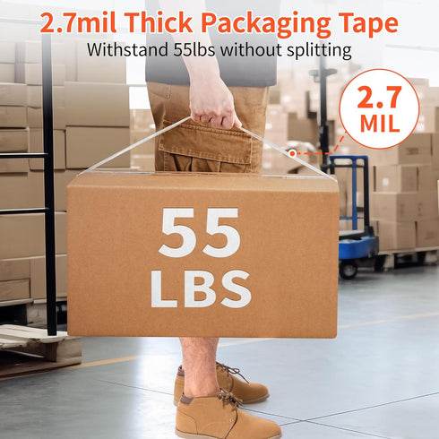 JARLINK 6 Rolls Clear Packing Tape with Dispenser - Heavy Duty Refills for Shipping, Mailing, 2.7mil Thick, 1.88 x 55