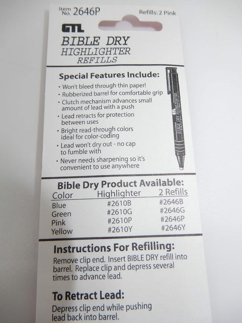 Dry Bible/Book Highlighter Pen - With 2 Pack Bible/Book Dry Highlighter Refill (Pink)