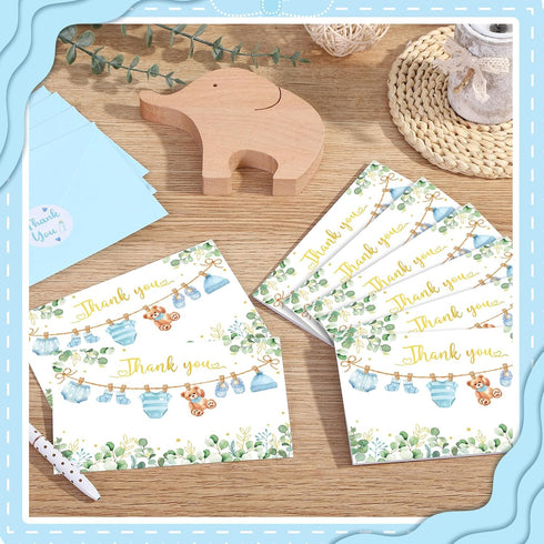 libfrnt 50 Pack 4 6 Inch Baby Shower Thank You Cards with Envelopes Stickers Boy Baby Shower Greeting Cards Blue Baby