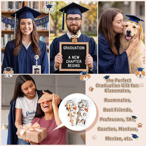 Motiskyy 20 Sets Graduation Gifts Bulk Dog Ballpoint Pens Animals Retractable Badge Reels with Nothing But Funny Thanks