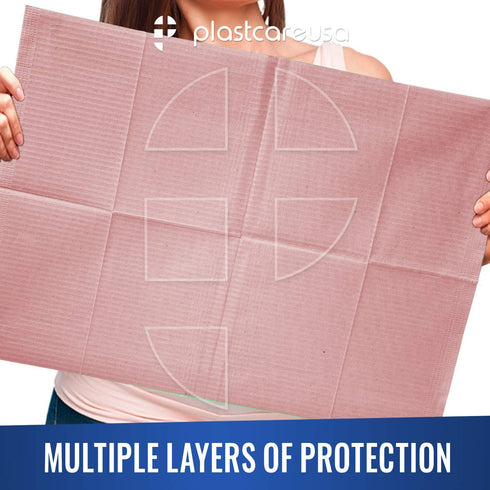 13"x18" 3 Pink Disposable Dental Bibs - Ply Waterproof Tattoo Bib Sheet for Patients - Dentist or Medical Tray Cover