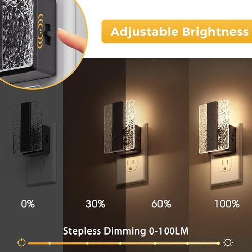 2 Pack Dimmable 0-100LM 3000K L LOHAS LED Night Lights Plug Into Wall, Night Light with Dusk-to-Dawn Sensor, Decorative
