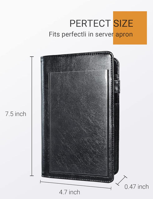 Mymazn Server Book with Photo Pocket, Waiter Wallet, Server Pads Organizer, Guest Check Book Holder (Black)