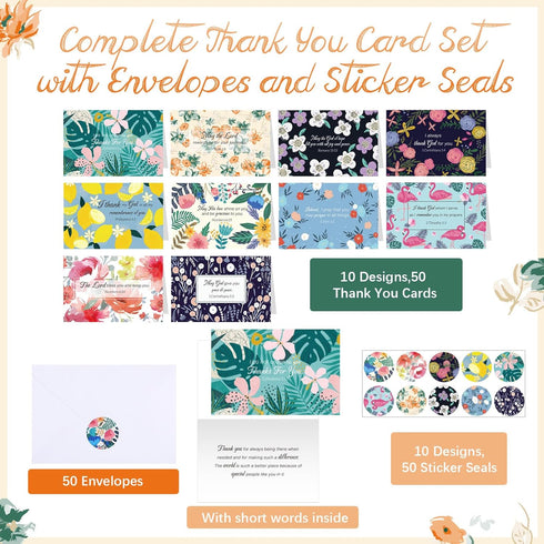 Trandraft 50 Pack 4 6 Inch Religious Christian Thank You Cards with Scripture Bulk, x Christian Appreciation Greeting