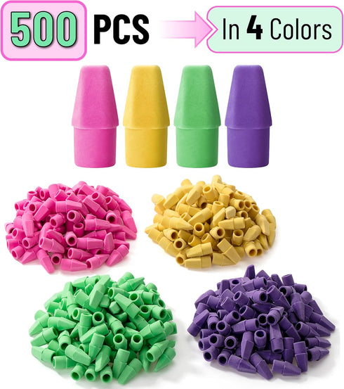 Mr. Pen Pencil Erasers Toppers, 500 Pack, Vibrant Colors, Pencil Top Erasers, Eraser Caps